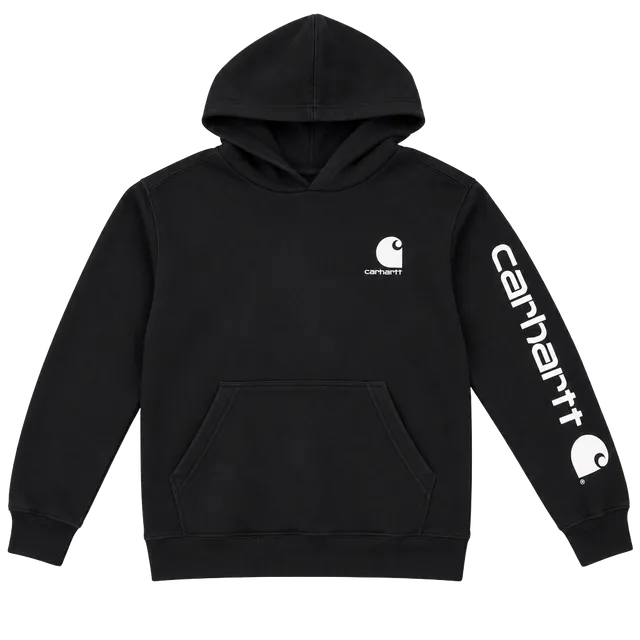 Carhartt Hoodie Size M 10-12 Black Graphic Logo Sleeve Sweatshirt