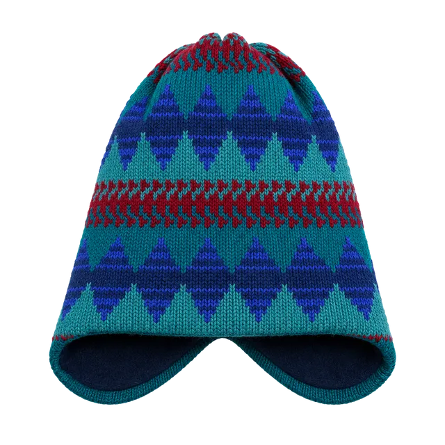 Patagonia Beanie Hat Size M Blue Teal Patterned Fleece Lined Wool