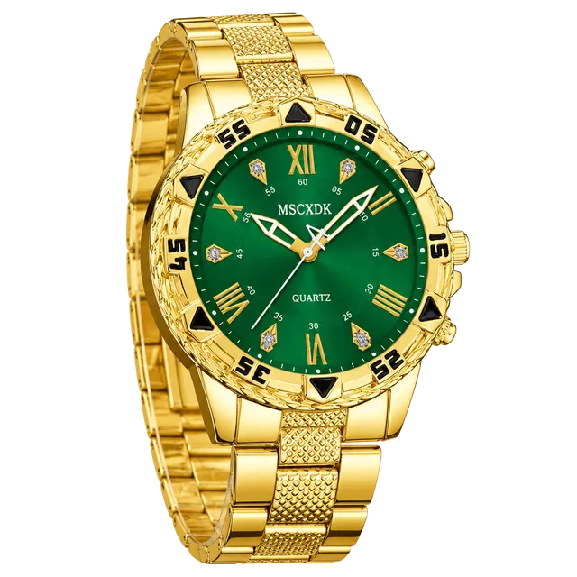 Mscxdk Luxury Gold Quartz 45mm Timepiece Green Dial