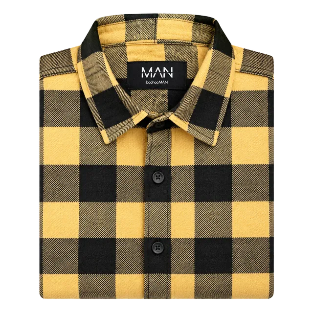 BoohooMAN Buffalo Plaid Flannel Button-Down Shirt Yellow Black