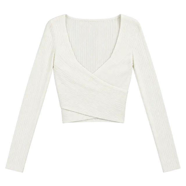 Abercrombie & Fitch Wrap Sweater Size XS White Long Sleeve Cropped Ribbed