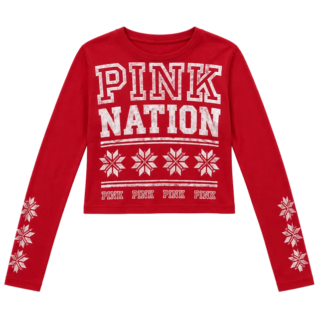 PINK Victoria's Secret Pink Nation Long Sleeve Crop Tee Red
