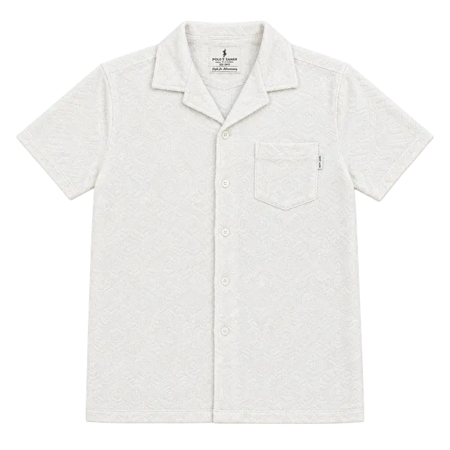 Scott James Short Sleeve Camp Shirt Size M Ivory Terry Towel