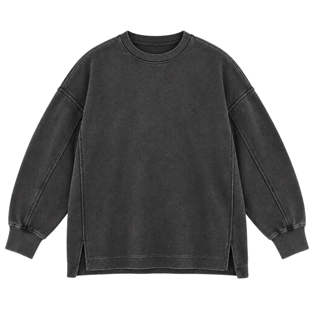 Free People Oversized Raw Edge Pullover Sweatshirt Blue
