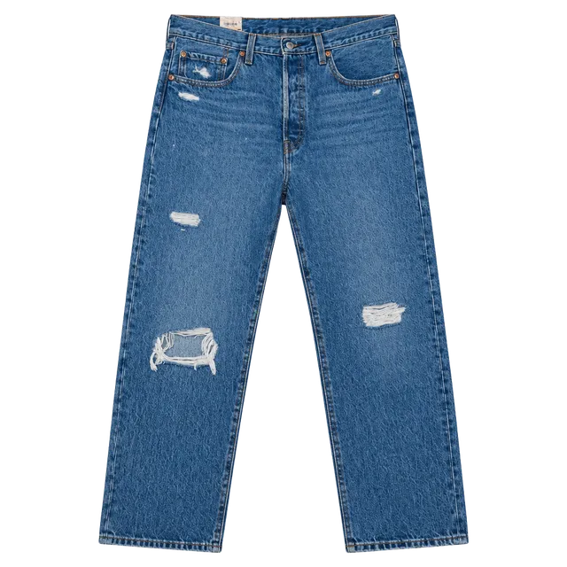 Levi's 501 Original Cropped Jeans Size 30x26 Distressed High Rise Blue Denim