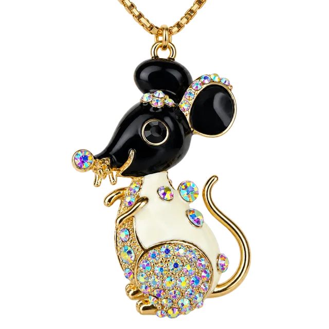 Betsey Johnson Crystal Enamel Mouse Pendant Necklace