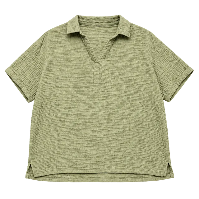 Nine West Textured Polo Shirt Size 1X Olive Green Gauze