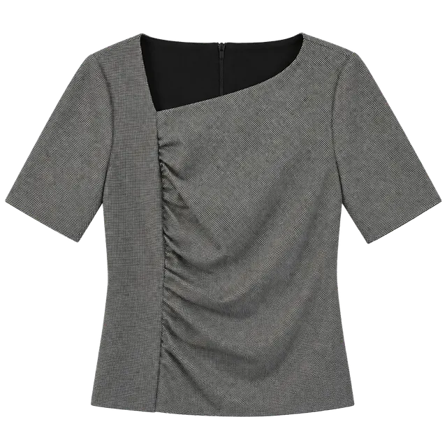 HUGO Asymmetric Ruched Dress Houndstooth Gray