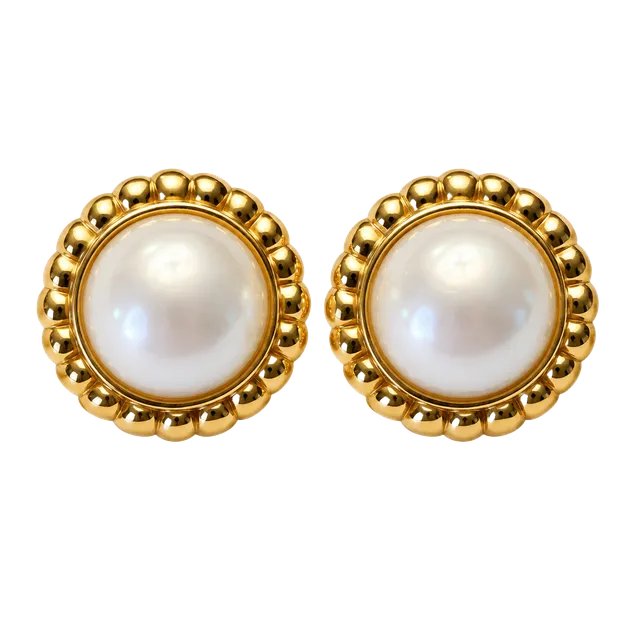 AK Anne Klein Gold Tone Faux Pearl Clip-On Earrings Vintage