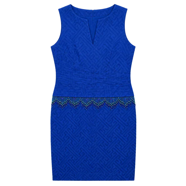  Blue Beaded Sleeveless Occasion Dress 