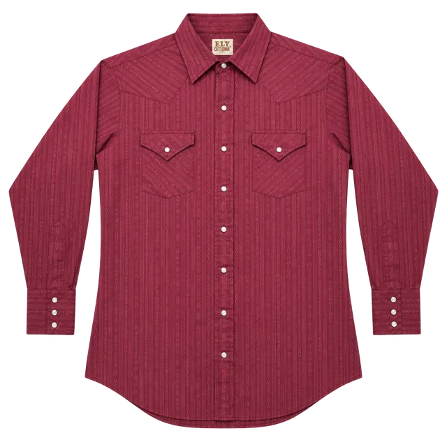 Ely Cattleman Western Shirt Size Large 16.5/34 Burgundy Pearl Snap Long Sleeve