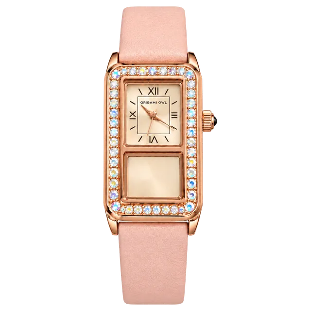 Origami Owl Blush Rhinestone Dual Face Watch