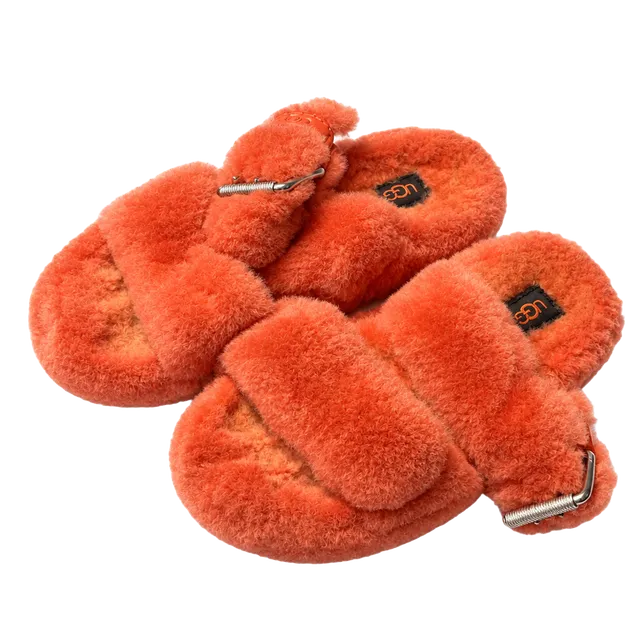UGG Fluffita Slides Orange Fur Buckle Sandals