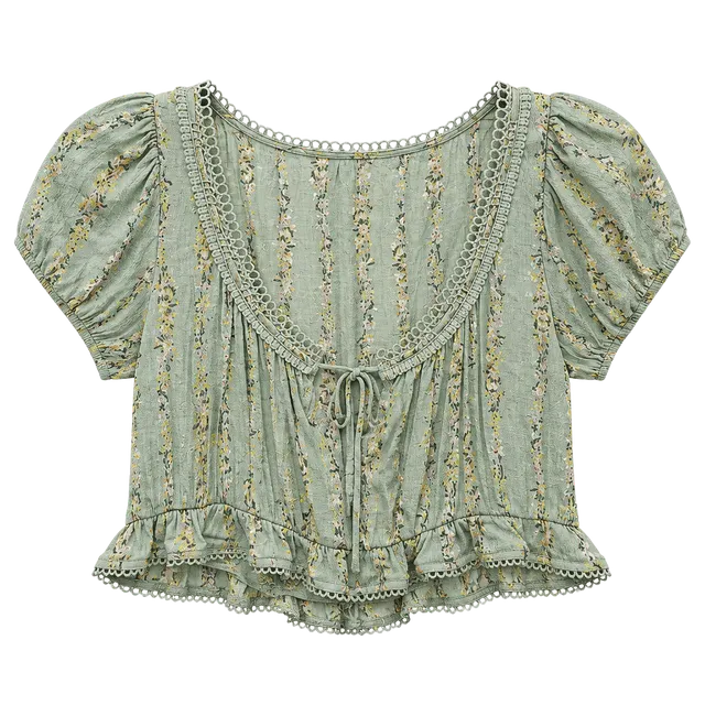 Free People Floral Crop Top Green