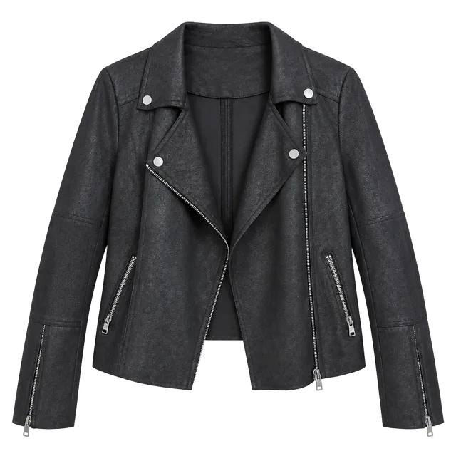 Evereve Moto Jacket Size M Black Vegan Suede Biker Zip Up