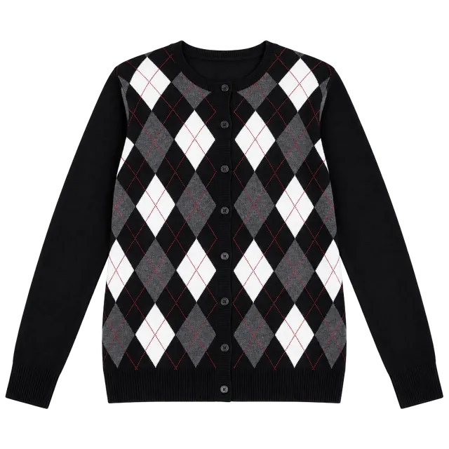 Croft & Barrow Argyle Cardigan Sweater Black White Gray Size Large