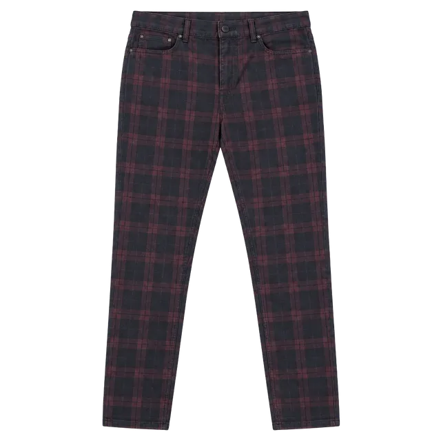 H&M Skinny Fit Plaid Pants Size 32 Black Burgundy Tartan