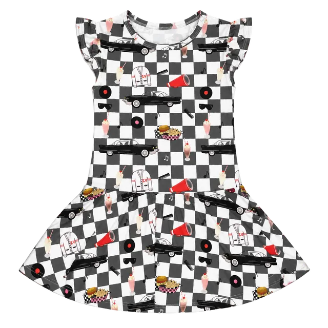 Lori + Val bamboo Bodysuit Dress Size 18-24 M Checkered Retro Car Print
