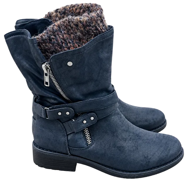Torrid Faux Leather Knit Cuff Moto Boots Black