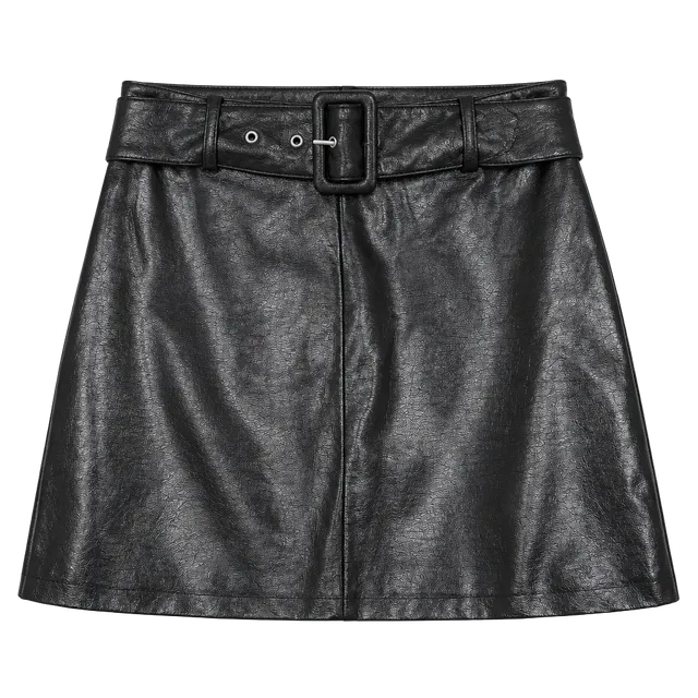 Nine West Faux Leather Mini Skirt Size 2 Black Belted