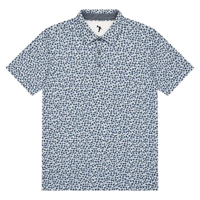 Anderson Ord Performance Golf Polo Shirt Size XL Blue White Floral Print