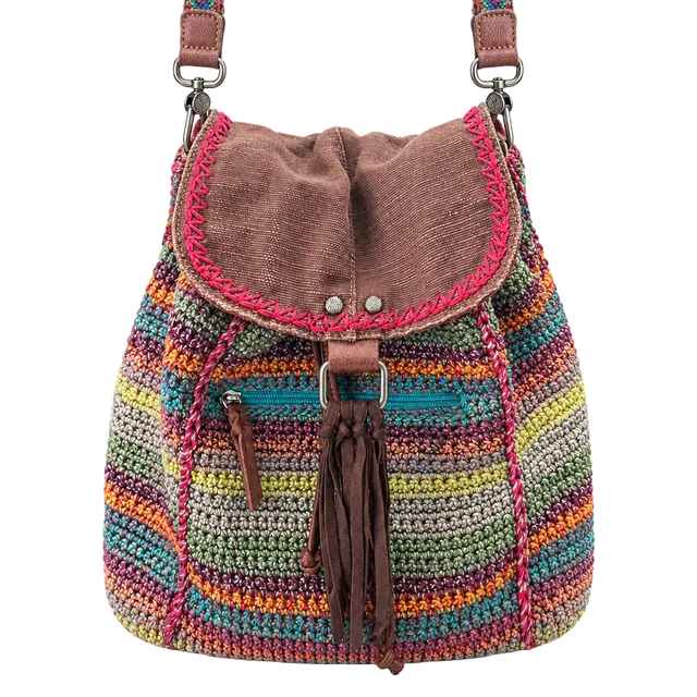 The Sak Crochet Multi-Color Striped Backpack Bag