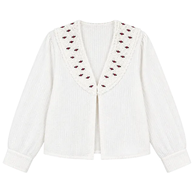 Free People Intimately Blouse Size S Ivory Embroidered Rose Top