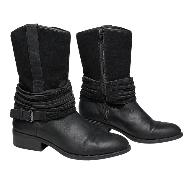 Lauren Ralph Lauren Megan Boots Size 9B Black Leather Suede