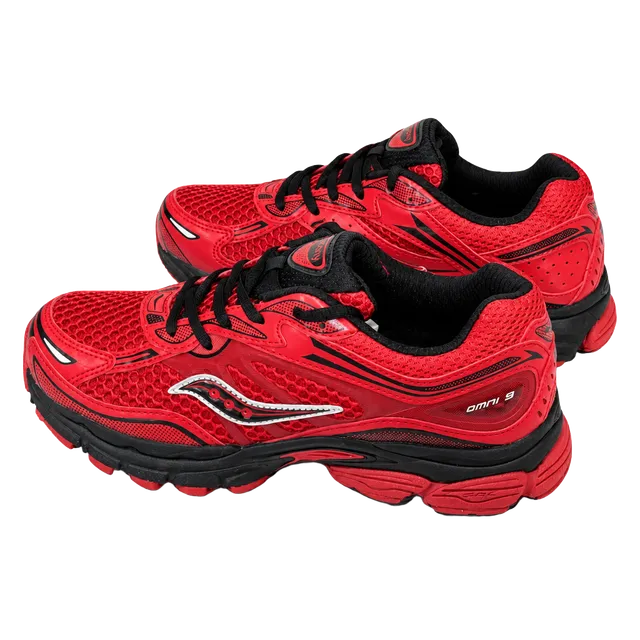 Saucony Omni 9 KDZ Size 5M Red Black Mesh Running Shoes Sneakers