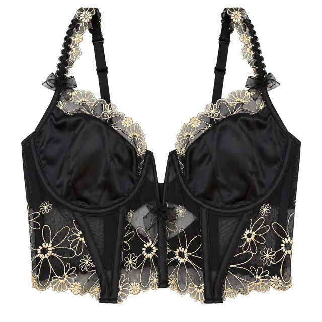 For Love & Lemons Black Embroidered Bustier Top