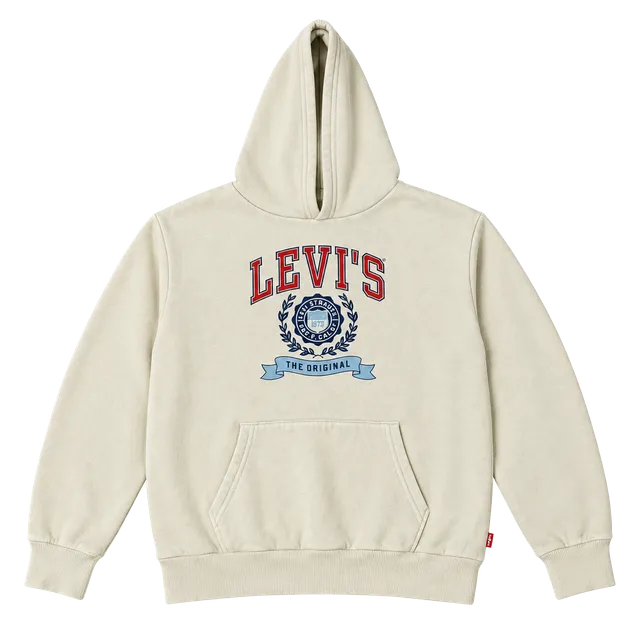 Levi's Fleece Hoodie Size L (10/12) Cream Logo Graphic Pullover