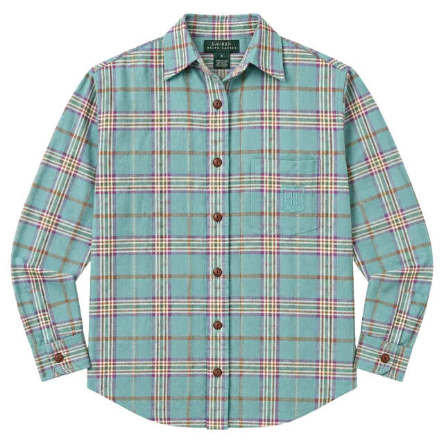 Lauren Ralph Lauren Plaid Flannel Shirt Size S Blue Cotton