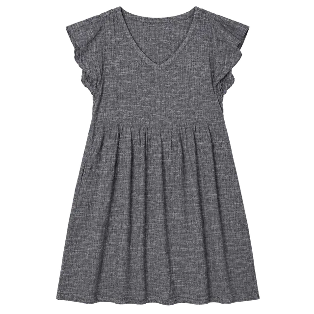 Aventura Devon Dress Size L Gray Organic Cotton Flutter Sleeve