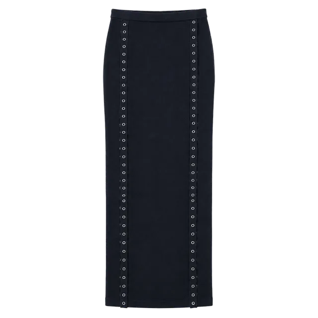 Vintage Y2K Agaci Grommet Detail Black Maxi Skirt