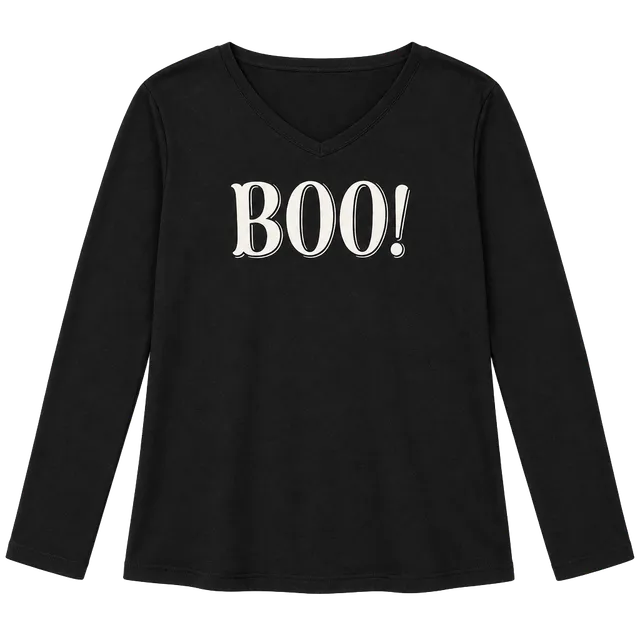 Mia & Tess Boo Long Sleeve T-Shirt Size X-Large Black Halloween