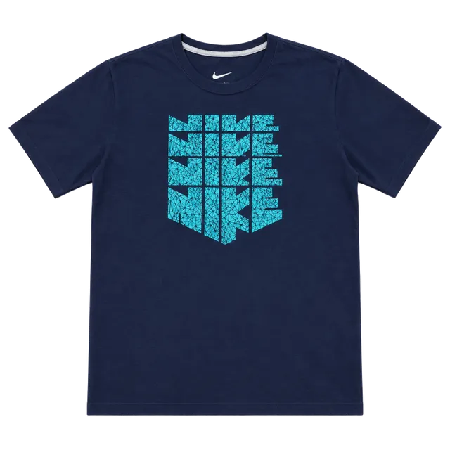 Nike Graphic T-Shirt Blue Teal Geometric Spellout Logo