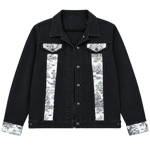 Joyful Rags Upcycled Women's Black Denim Jacket with Toile Trim Sz XXL