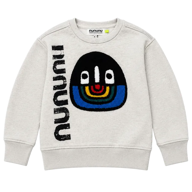 Nununu Kids Graphic Sweatshirt Size 6-7 Cream Terry Face Patch
