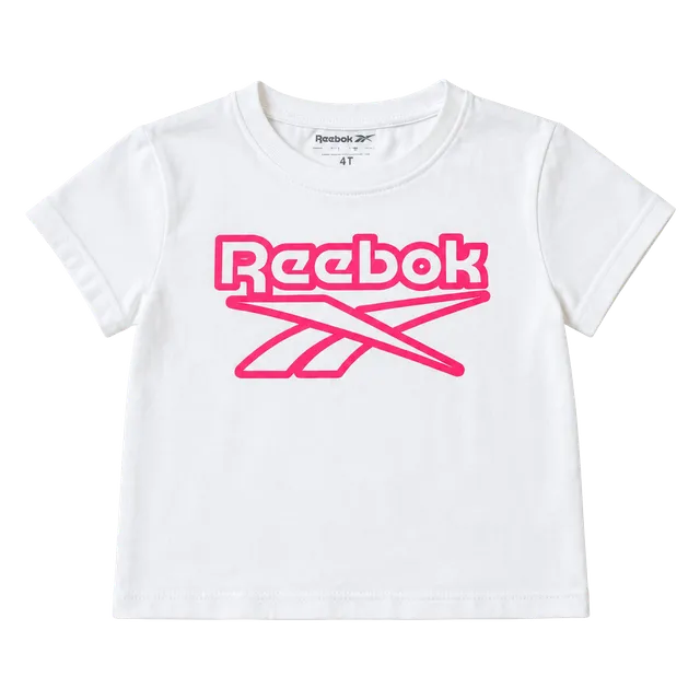 Reebok T-Shirt Size 5 White Pink Graphic Short Sleeve Kids