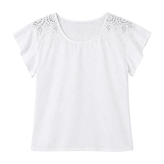 J.Crew Blouse Size 6 White Eyelet Embroidery Flutter Sleeve Top