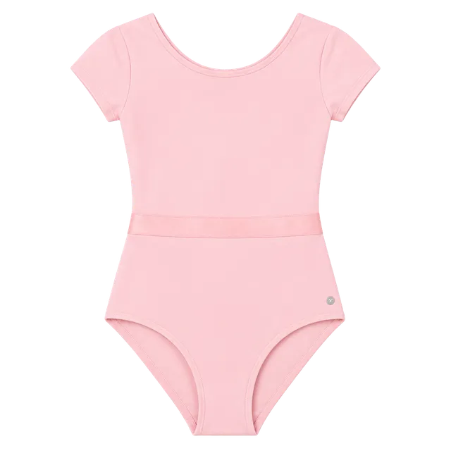 NWT Justice Cap Sleeve Leotard Size XL (16/18) Pink Satin Ribbon Waist Bow Back 