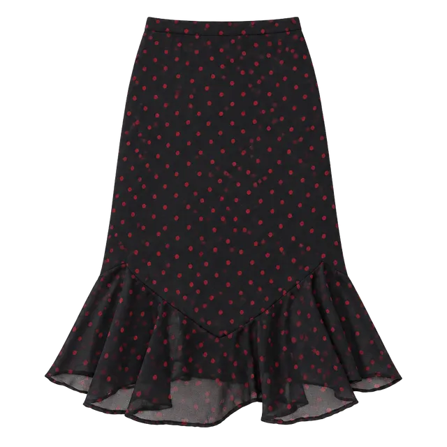 Red Polka Dot Chiffon Plus Size Black Dress