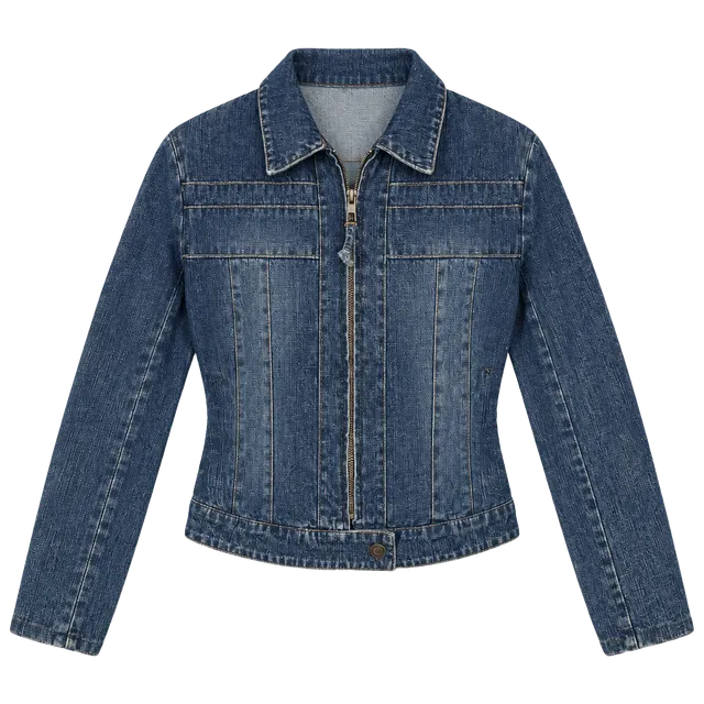 105- vintage Wrangler Denim Jacket Size M Red Lined Zip Up Crop Moto Blue