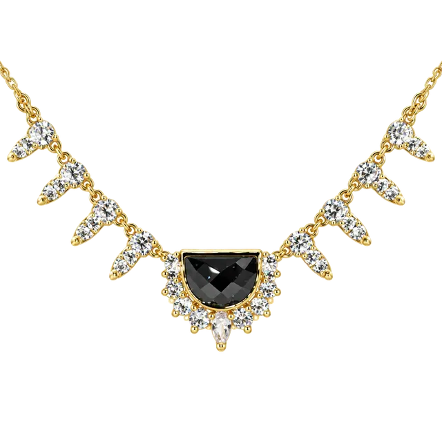 BP Half Moon Crescent Necklace Black Onyx CZ on Gold 