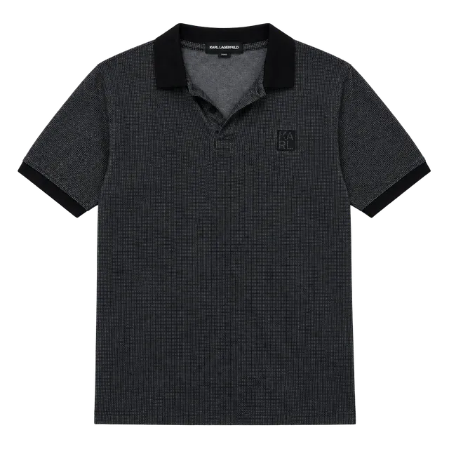 Karl Lagerfeld Paris Polo Shirt Size M Black Gray Textured Short Sleeve