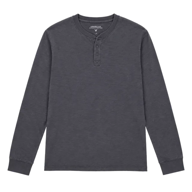 Basic Editions Long Sleeve Henley Size L Gray Cotton Thermal Shirt