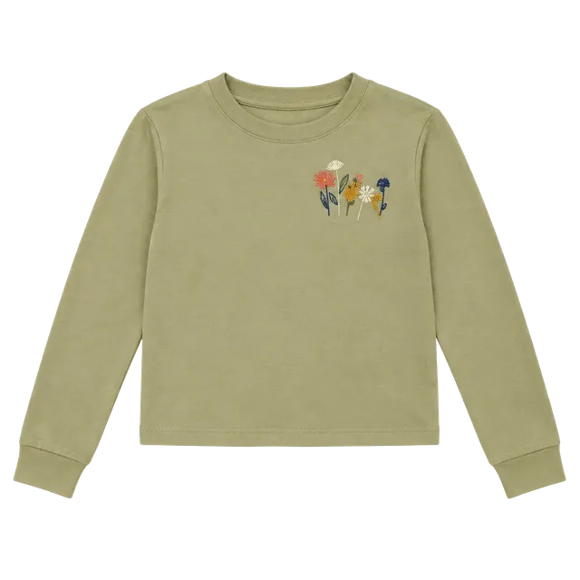 Art Class Floral Embroidered Long Sleeve Tee Size M 7/8 Beachwood