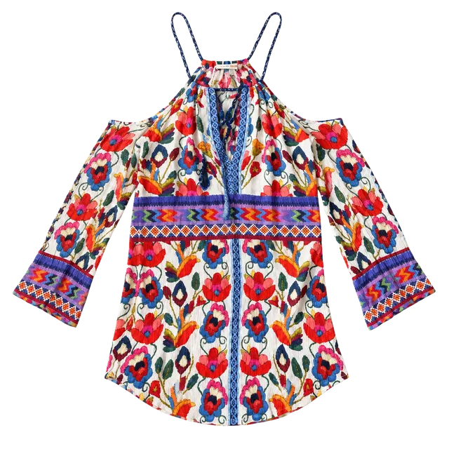 Nanette Lepore Tunic Top Size S Cold Shoulder Embroidered Floral