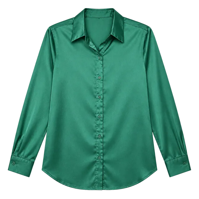 L.I.F.E. Satin Button-Up Shirt Size M Green Feather Cuff