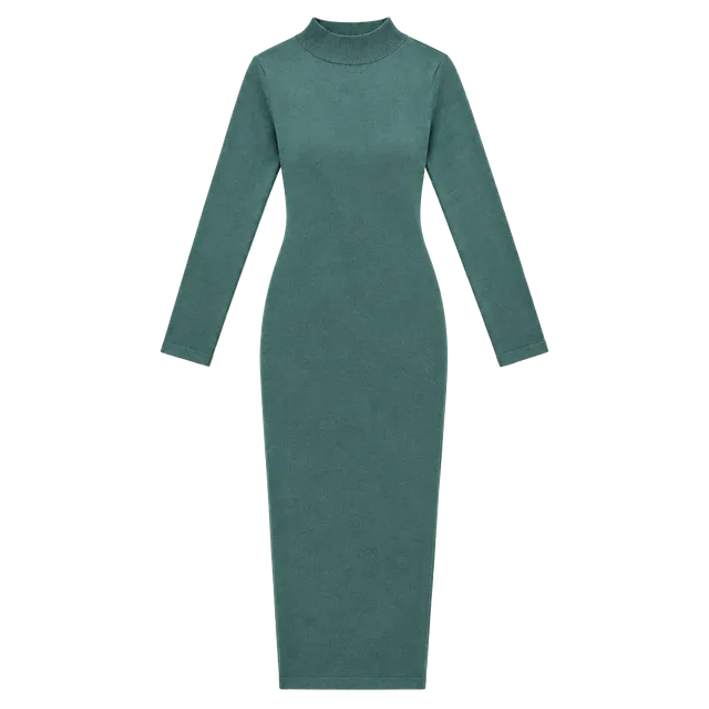 SHEIN Mock Neck Sweater Dress Size M Green Long Sleeve Midi